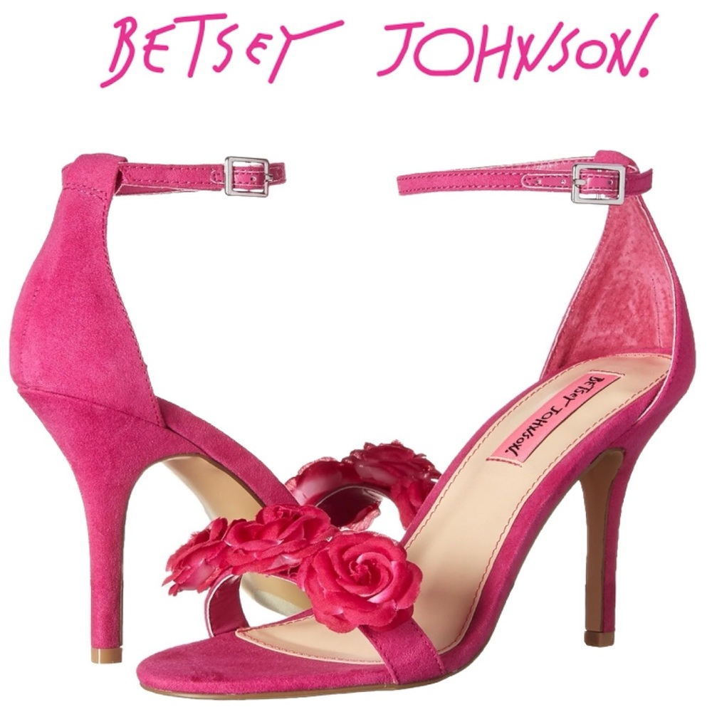 BETSEY JOHNSON Bromme Fuchsia Fabric Floral Dress Sandal Open Toe Heels Size 7 - Picture 14 of 14